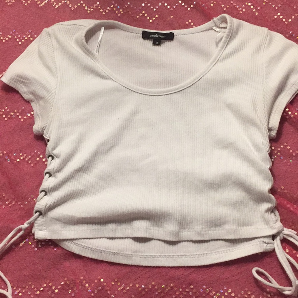 cute white side laced crop top.